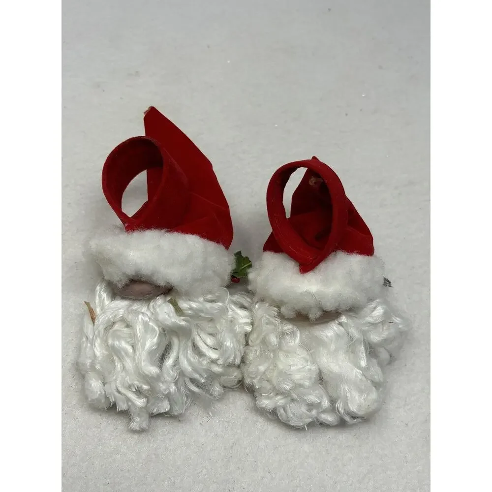 Vintage Santa‎ Christmas Napkin Rings Cloth Plastic Face Set of 2